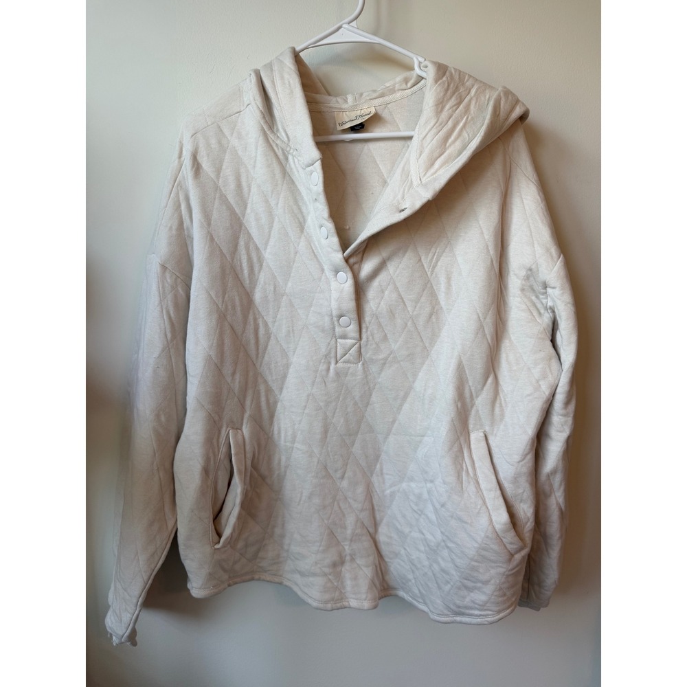 Universal Thread Quilted Hoodie Cream Henley Snap Pullover Sweatshirt Medium